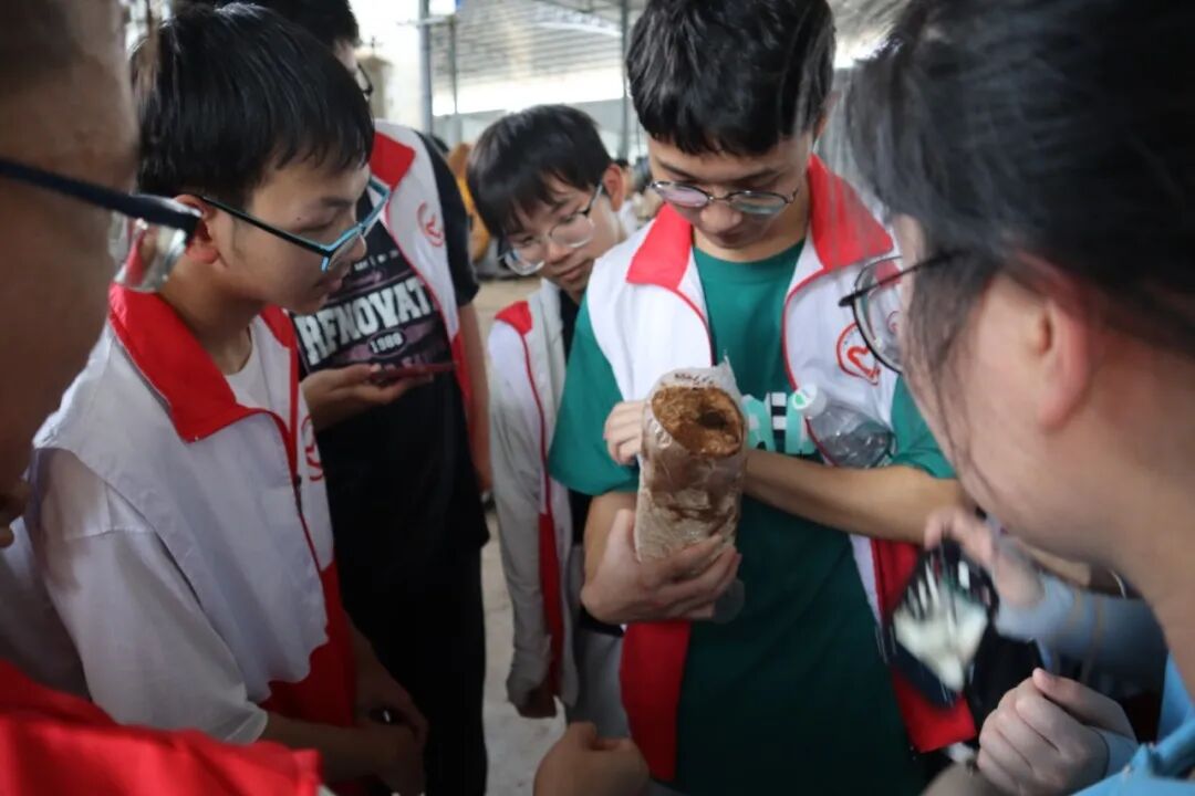 图为两校实践团成员在观察木耳菌棒 (通讯员 吴明燕 摄).JPG