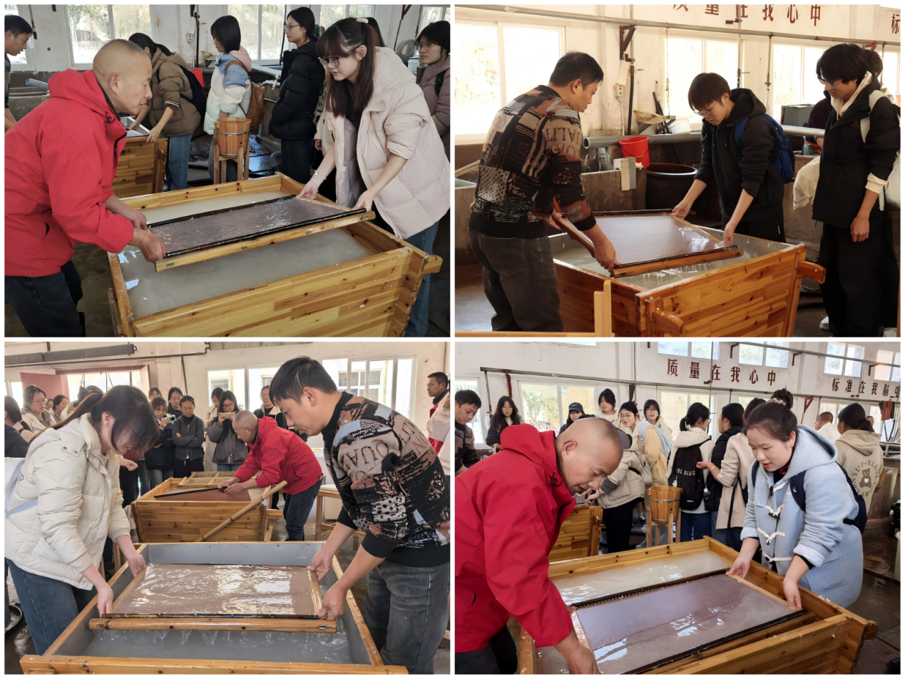 图5 师生亲身体验宣纸做法工艺